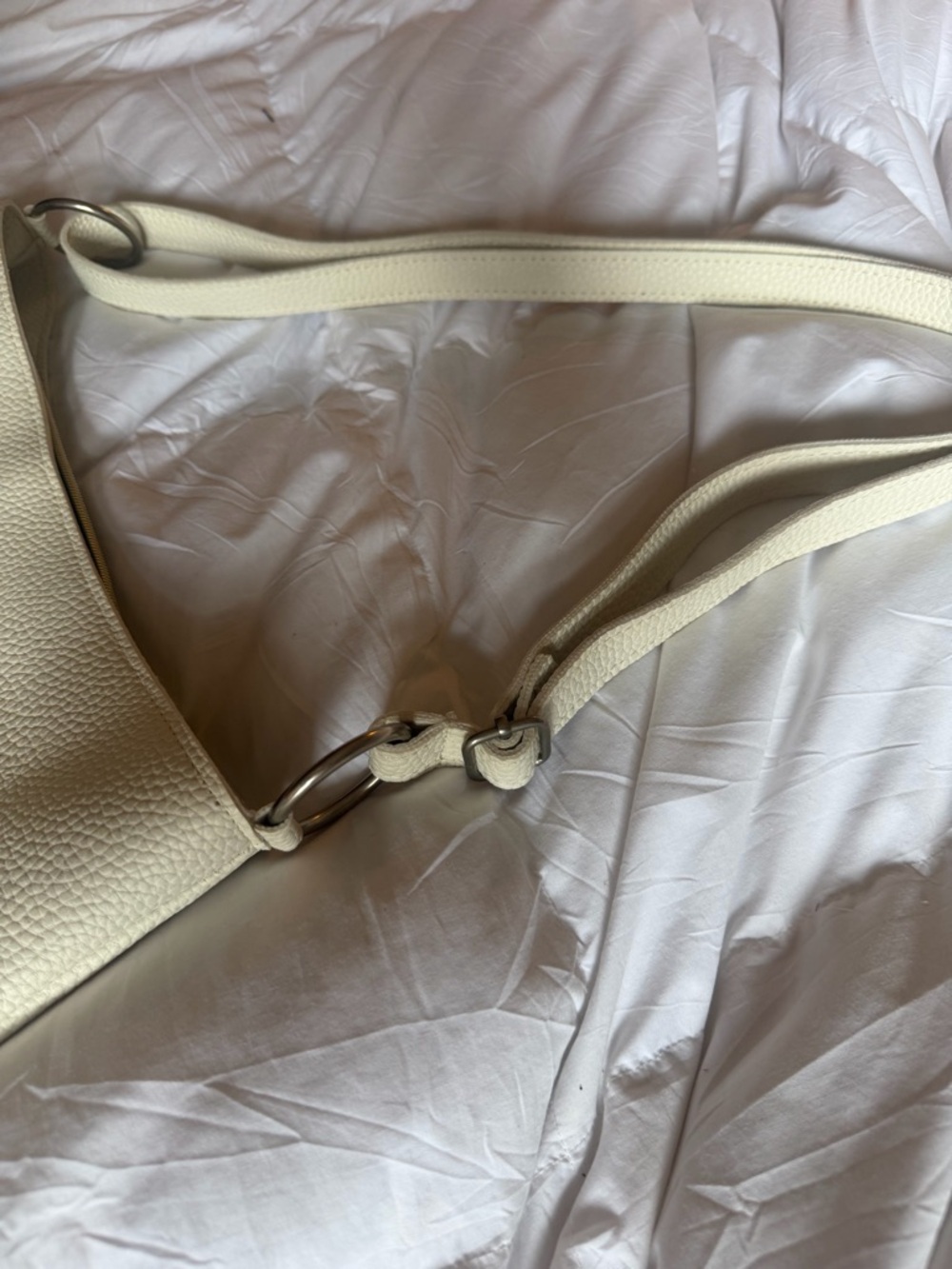 The Ahn Premium New York Cream White Pebbled Leather Hobo Bag - Picture 3 of 7